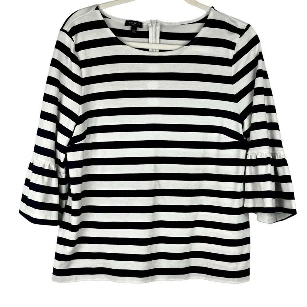 Talbots Navy White Striped Bell Sleeve Blouse Petite XL